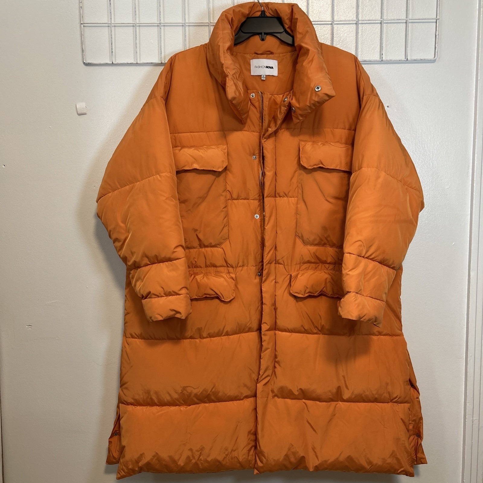 Fashion Nova Women Xl Orange Puffer Trench Coat 3894